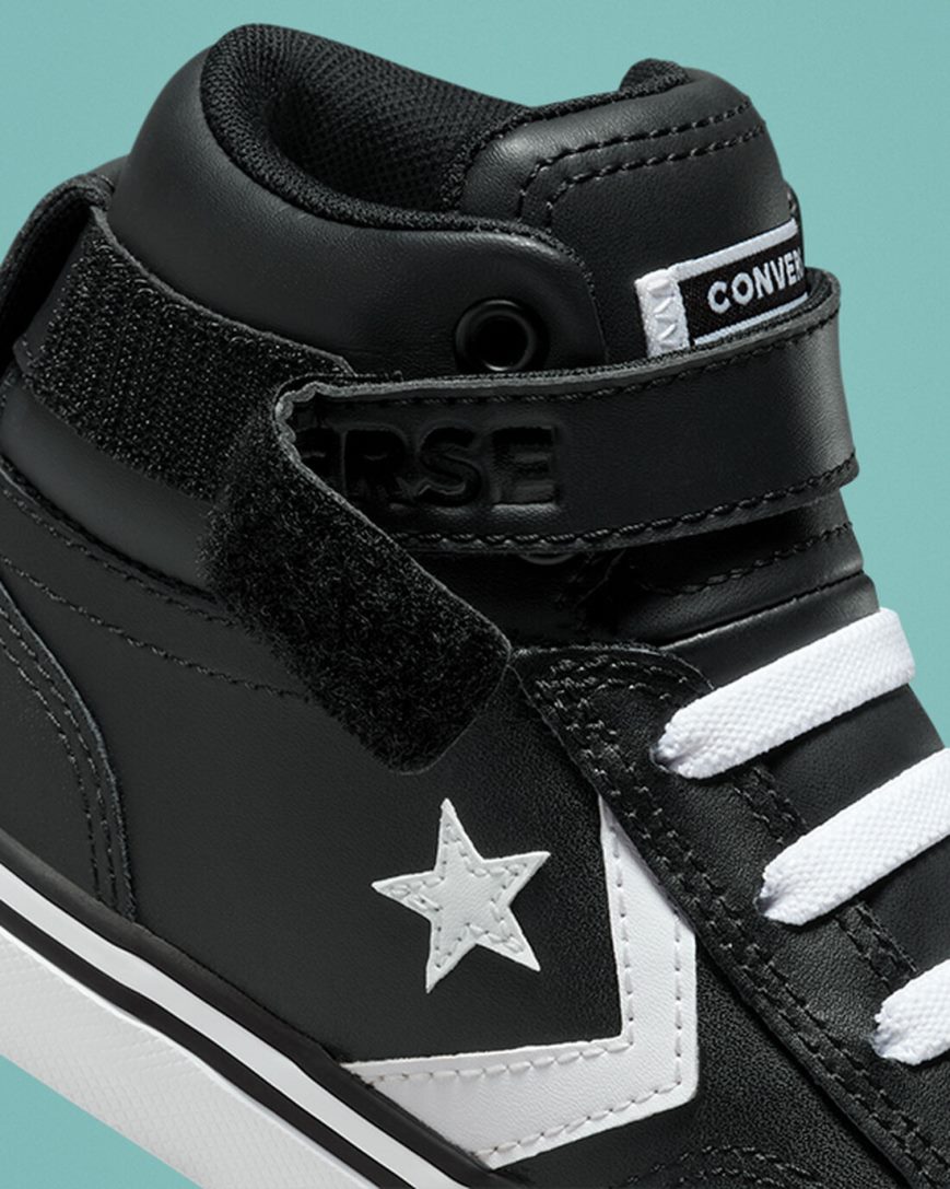 Tenisi Inalti Baieti Converse Pro Blaze Curea Piele Negrii Albi | RO 13LIOY378